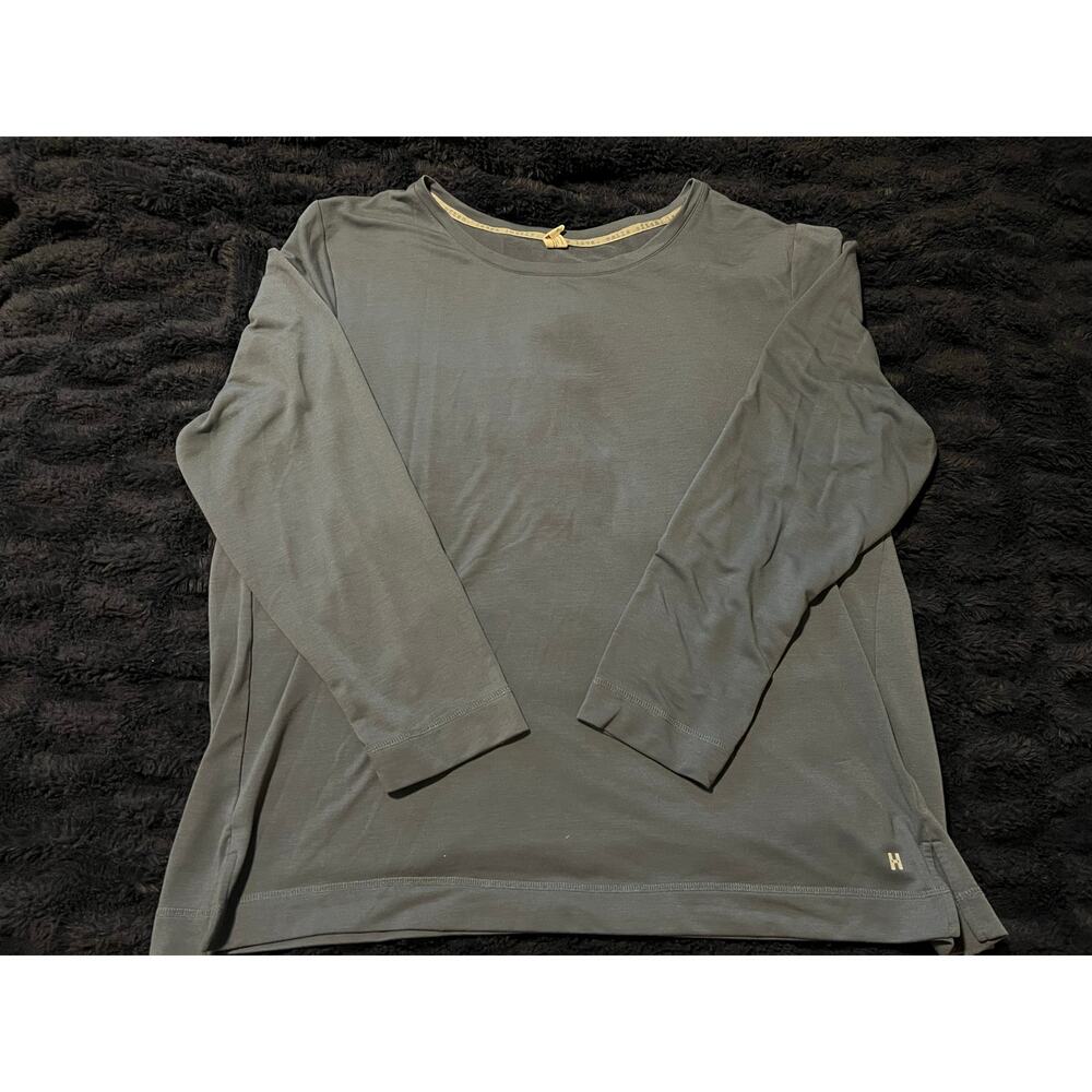 Hue Women’s 2X Blue Long Sleeve Shirt Stretch Rayon Blend Casual Top EUC